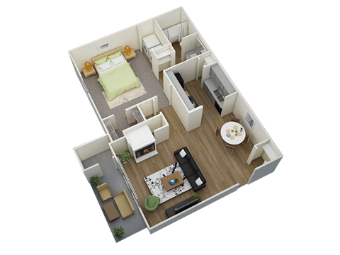 Floor plan for 1 bed, 1 bath, 700 sqft